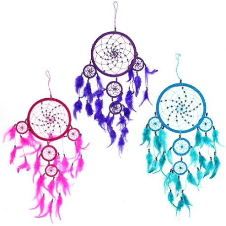 3x Bali Dreamcatchers - Large Round - Turq/Pink/Purp