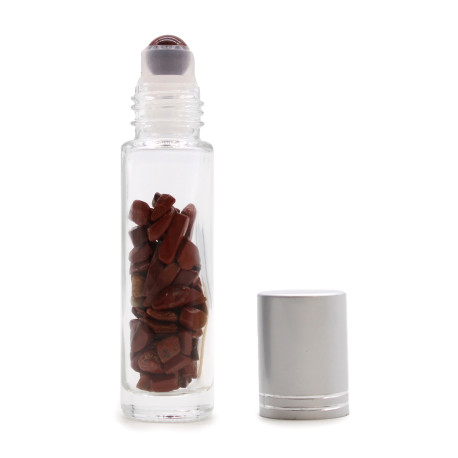 Gemstone Essential Oil Roller Bottle - Red Jasper  - Silver Cap