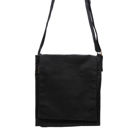 Cotton Canvas Messenger Bag - Black