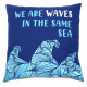 3x Printed Cotton Cushion Cover - We are Waves - Grey, Blue and Natural