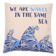 3x Printed Cotton Cushion Cover - We are Waves - Grey, Blue and Natural