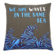 3x Printed Cotton Cushion Cover - We are Waves - Grey, Blue and Natural