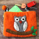 Natural Felt Zipper Pouch (asst) - Owl on Branch