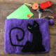 Natural Felt Zipper Pouch (asst) - Black Cat