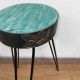 Albasia Wood Plant Stand - Turquoise &amp; gold detail