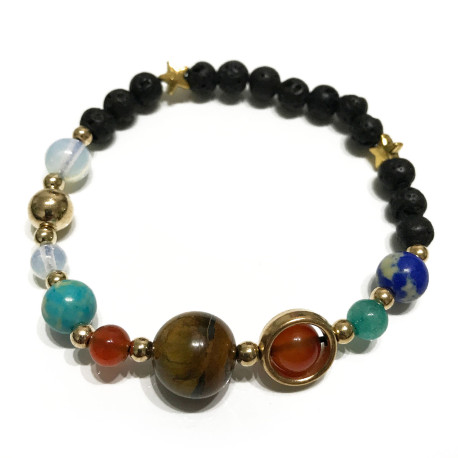 Lava Stone Bracelet - Gold Solar System