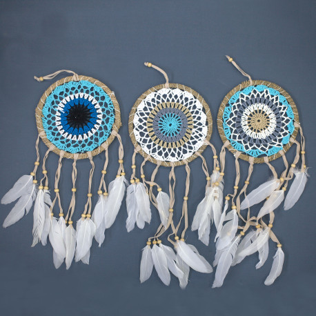 6x Pastel Blue Macramé Dream Catcher 16cm (asst colours)