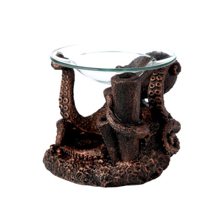 Bronze Octopus Resin Oil and Wax Burner with Glass Dish