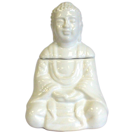 Sitting Buddha Oil Burner - White