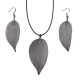 Necklace &amp; Earring Set - Bravery Leaf - Pewter