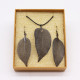 Necklace &amp; Earring Set - Bravery Leaf - Pewter