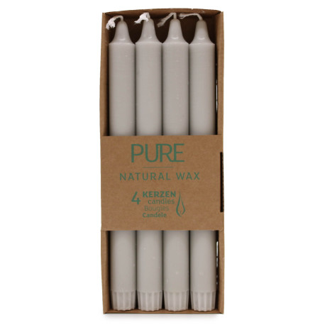 4x Pure Natural Wax Dinner Candle 25x2.3 - Silver Grey