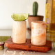 Set of 4 Himalayan Salt Shot Glasses &amp; Wood Serving Stand