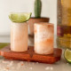 Set of 4 Himalayan Salt Shot Glasses &amp; Wood Serving Stand