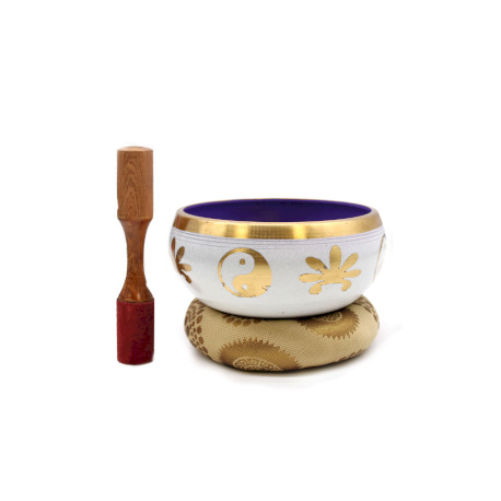 Lrg Yin & Yang Singing Bowl Set- White/Purple 14cm