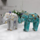 Wood Carved Elephant - Turquoise Gold