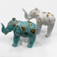 Wood Carved Elephant - Turquoise Gold