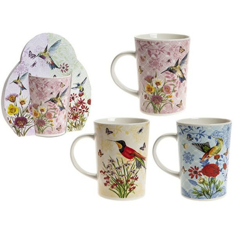 3 Assorted Flowers With Bird Des Stone Ware Mug With Wraparound Sleeve