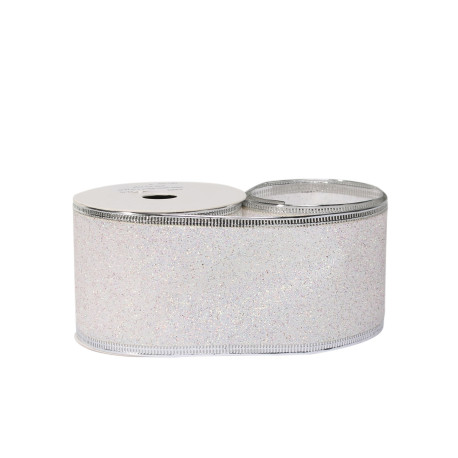 Glitter ribbon 63mm x 10 yards white wire edge