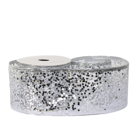 Silver Glitter mesh ribbon 63cm x 10 yards