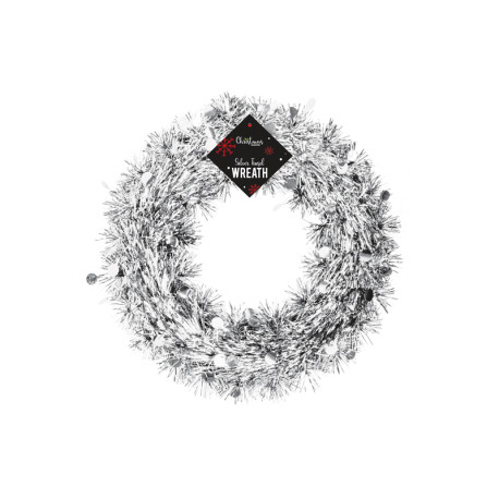 Silver Tinsel Christmas Wreath (28cm)