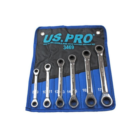 US Pro 6 Pc Metric Double Ring Gear Ratchet Wrench Set