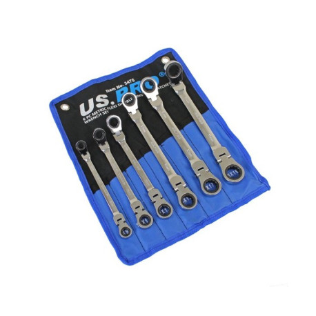 US Pro 6 PC Metric Flexi Double Ring Gear Ratchet Wrench Set