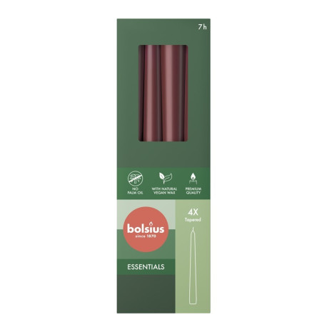 Bolsius Velvet Red Box of 4 Tapered Candles (245mm x 24mm)