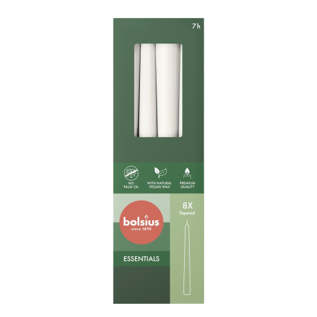 Bolsius Cloudy White Box of 8 Tapered Candles (245mm x 24mm)