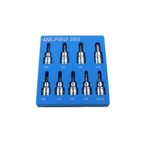 US Pro 9Pc 3/8" Dr 48mm Long S2 Hex Bit Set