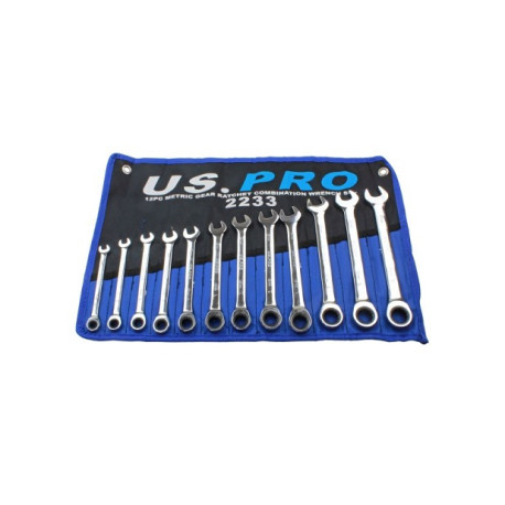 US Pro 12PC Metric Combination Gear Ratchet Set