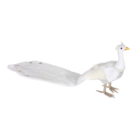 White Long Tail Peacock with Faux Fur (66cm)