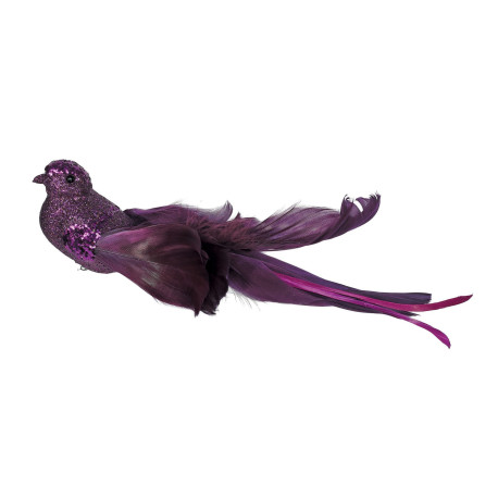 Purple Glitter Bird with Clip (23cm)