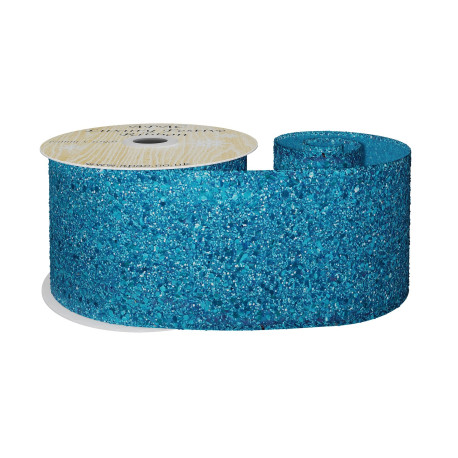 Turquoise Glitter Wired Ribbon (63mm x 10 yards)