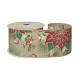 Natural Wired Ribbon with Red and White Poinsettia (63mm x 10 yards)