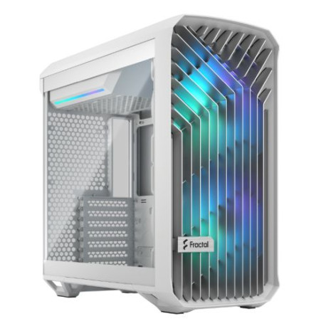 Fractal Design Torrent Compact (White TG RGB) Gaming Case w/ Clear Glass Window, E-ATX, 2 RGB Fans, Fan Hub, RGB Strip on PSU Sh