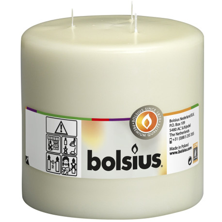 Ivory Bolsius 3-Wick Mammoth Pillar Candle (150/150 mm)