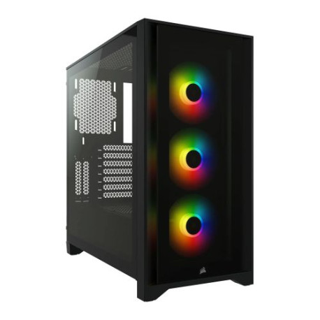 Corsair iCUE 4000X RGB Gaming Case w/ Tempered Glass Window, E-ATX, 3 x AirGuide RGB Fans, Lighting Node CORE included, USB-C, B