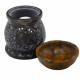 Soapstone Oil Burner 10cm - Mandala Flower - Black &amp; Yellow