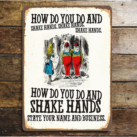 Alice in wonderland , Tweedle dee dum, shake hands - Metal Advertising Wall Sign