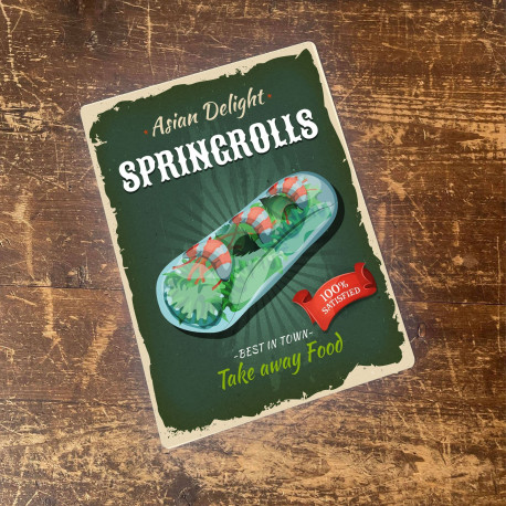 Asian Delight Springrolls Take Away Food - Metal Retro Wall Sign