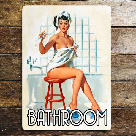 Bathroom Door Sign Pin Up Personalised With Any Name / Text - Pin Up Girl  Metal Sign