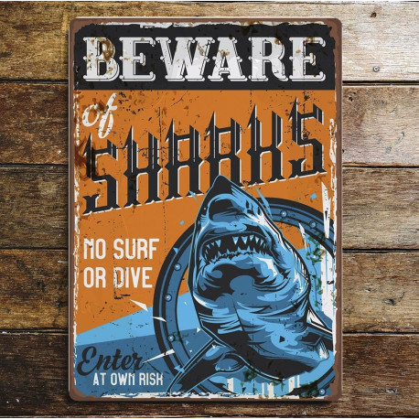 Beware Of Sharks - Metal Sign Plaque