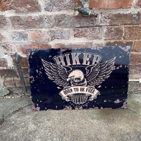 Biker Born To Be Free  Motorbike  - Metal Vintage Wall Sign