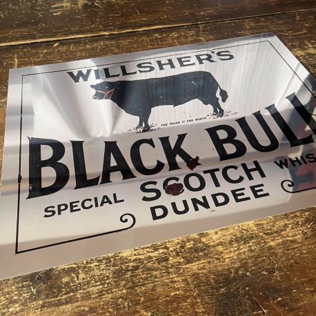 Black Bull Scotch Pub Bar Mirror  - Mirroed Metal Wall Sign