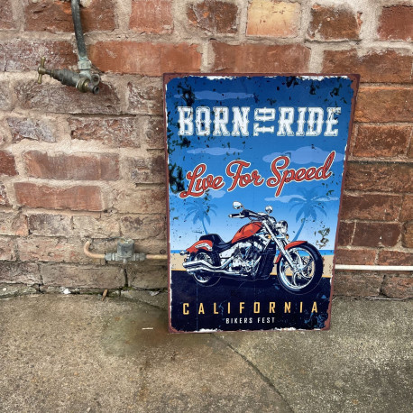 Born To Ride love for speed motorcycle Motorbike garage - Metal Retro Wall Sign