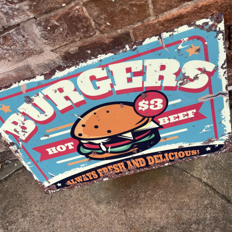 Burger Take Away Food - Metal Retro Wall Sign