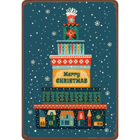 Christmas Cake Illustrations - Metal Vintage Wall Sign