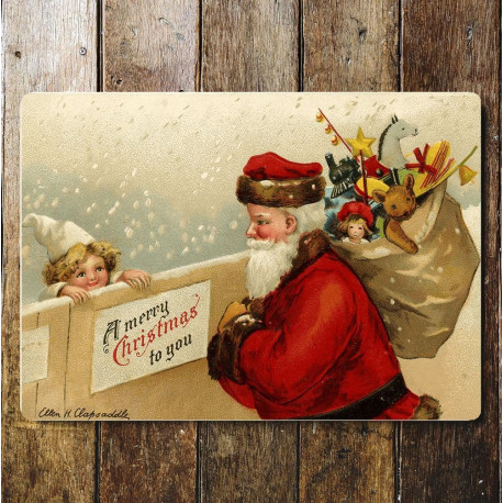 Christmas Santa Sack Vintage - Metal Wall Sign