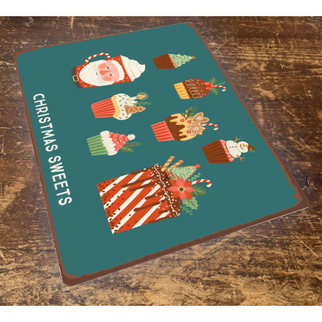 Christmas Sweets Illustrations - Metal Vintage Wall Sign